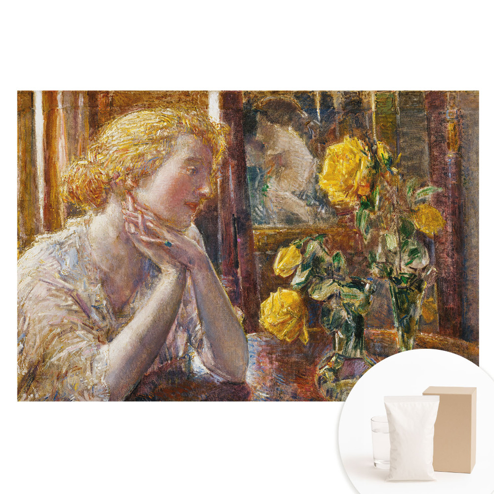 Netkaná fotografická tapeta Zamyšlená silueta a barevné květiny