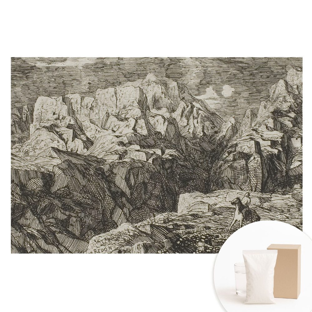 Netkaná fotografická tapeta Klasická grafika, drsné kameny, postava s oslem