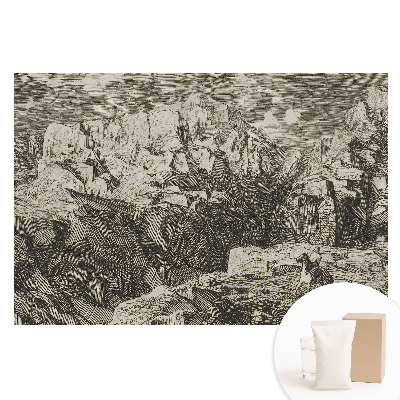 Netkaná fotografická tapeta Klasická grafika, drsné kameny, postava s oslem