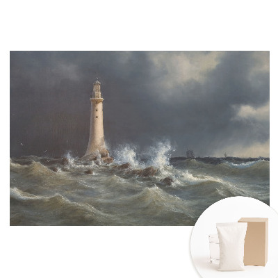 Fotografická tapeta na netkané textilii Bouřlivé moře, maják, loď v dálce
