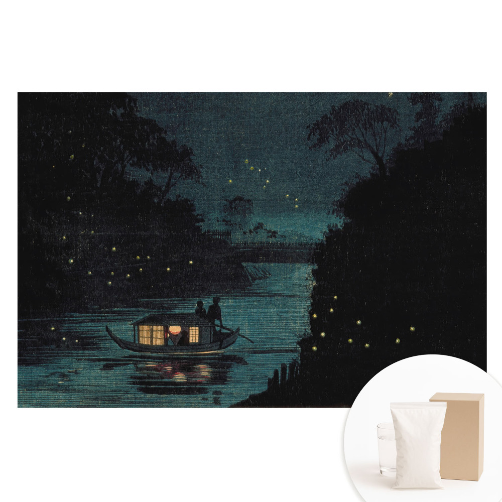 Netkaná tapeta s potiskem Noční loď obklopená světluškami