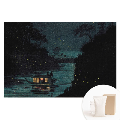 Netkaná tapeta s potiskem Noční loď obklopená světluškami