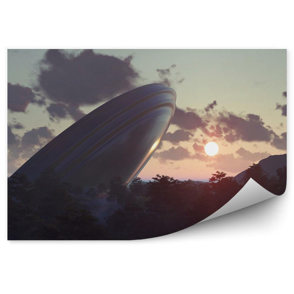 Fototapeta 3d futuristické UFO kosmická loď obloha mraky