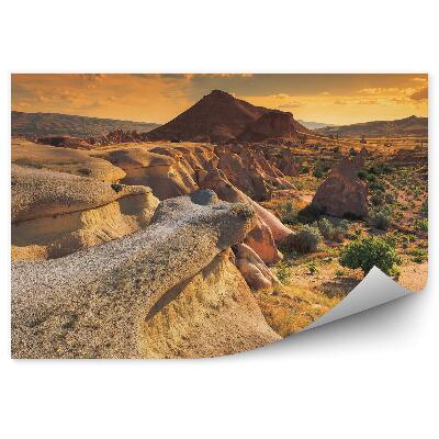 Samolepící fototapeta Kappadokie horská krajina Turecko stromy nebe mraky západ slunce