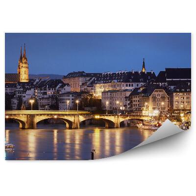 Samolepící fototapeta Domy most kostely stromy lodě řeka panorama Basilej