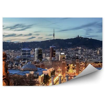 Samolepící tapeta Barcelona budovy silnice lidé auta noční pohled