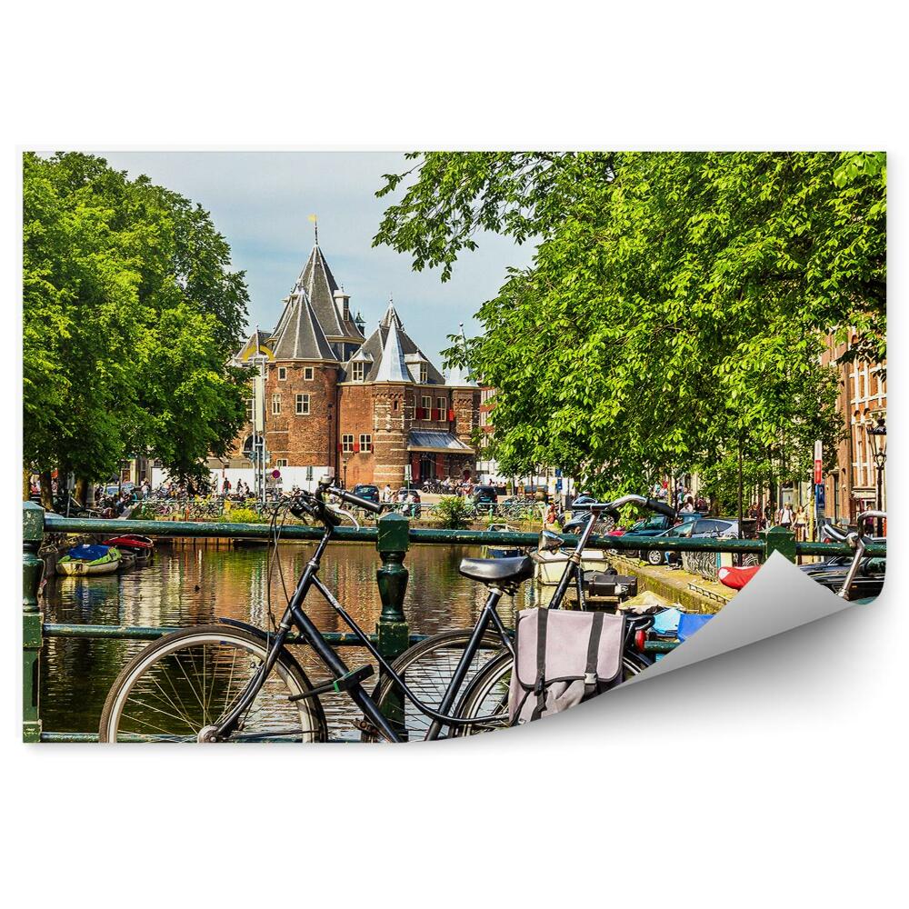 Samolepící fototapeta Amsterdam cyklistický most řeka město