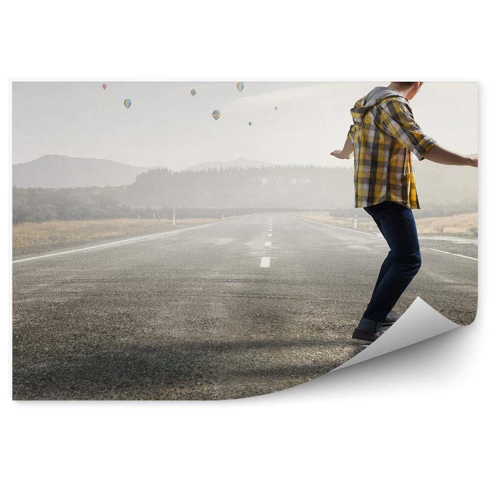 Samolepící fototapeta Skater silnice skateboard nebe tráva balóny