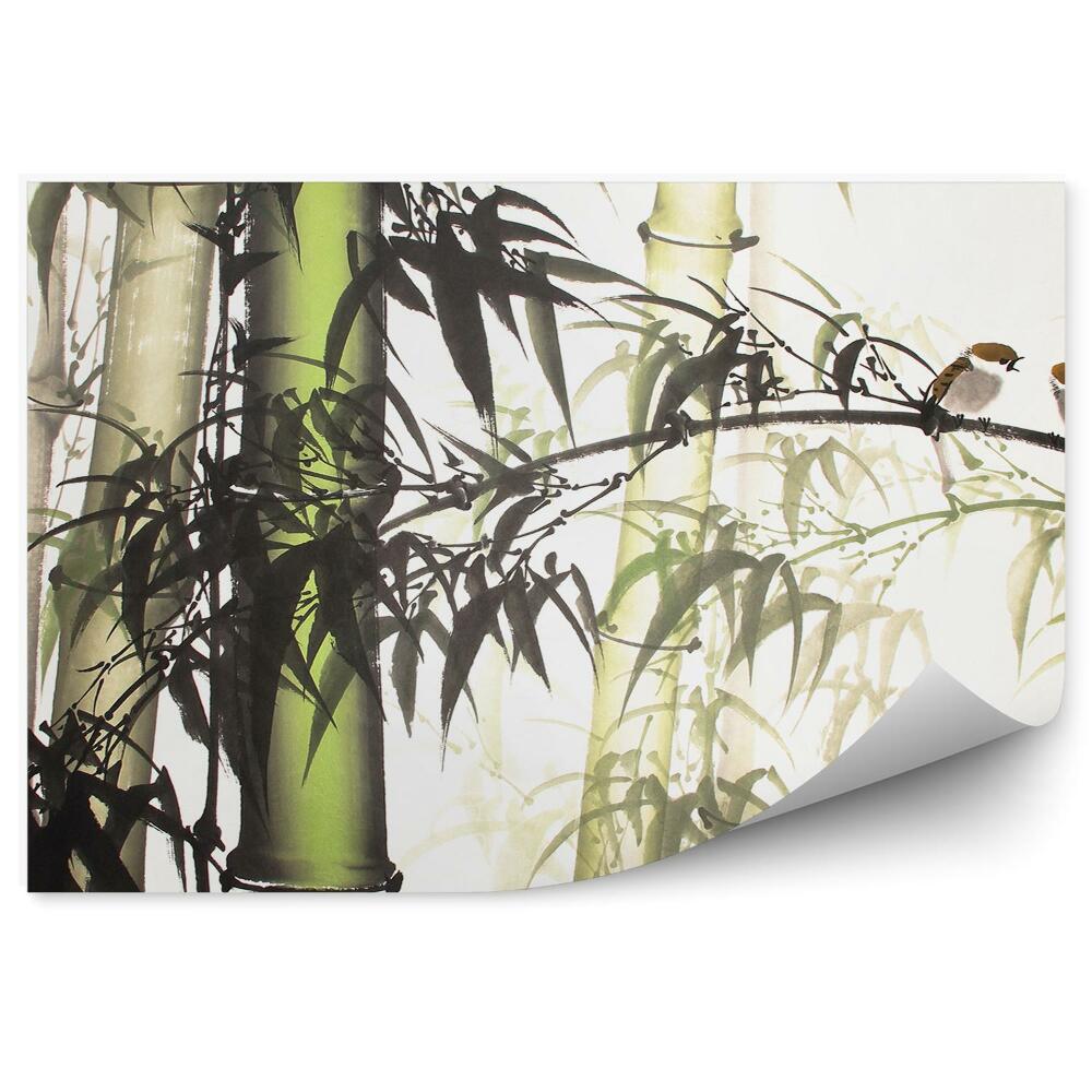 Fototapeta Bambus malovaný tmavými ptáky