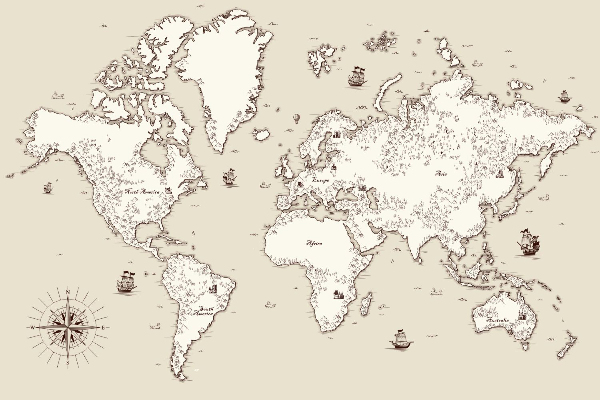 Fototapeta Stará mapa světa s dekorativními prvky