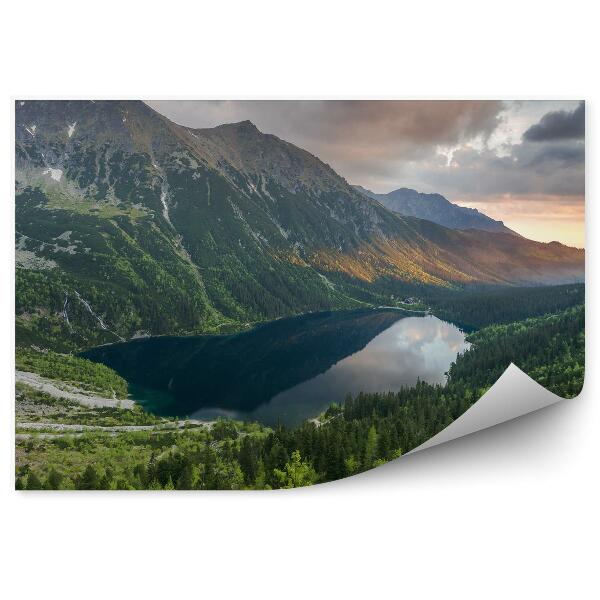 Samolepící fototapeta Hory jezero sníh skály západ slunce Tatry hory skály