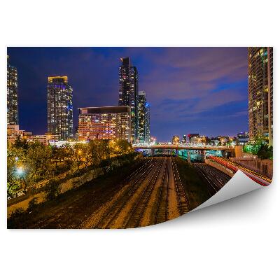 Fototapeta Vlakové koleje noc město most doprava