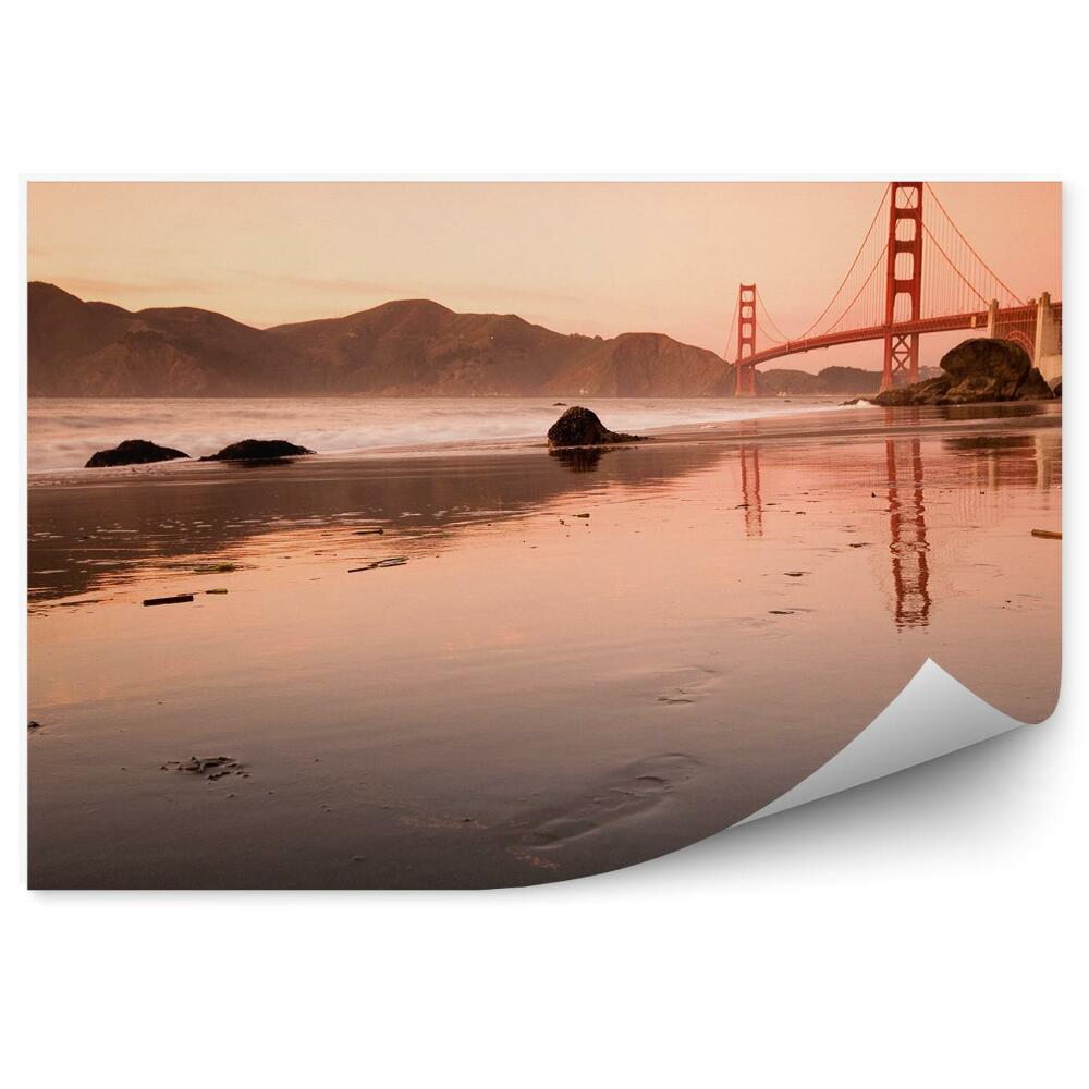 Samolepící tapeta Golden Gate Bridge oceán západ slunce San Francisco hory