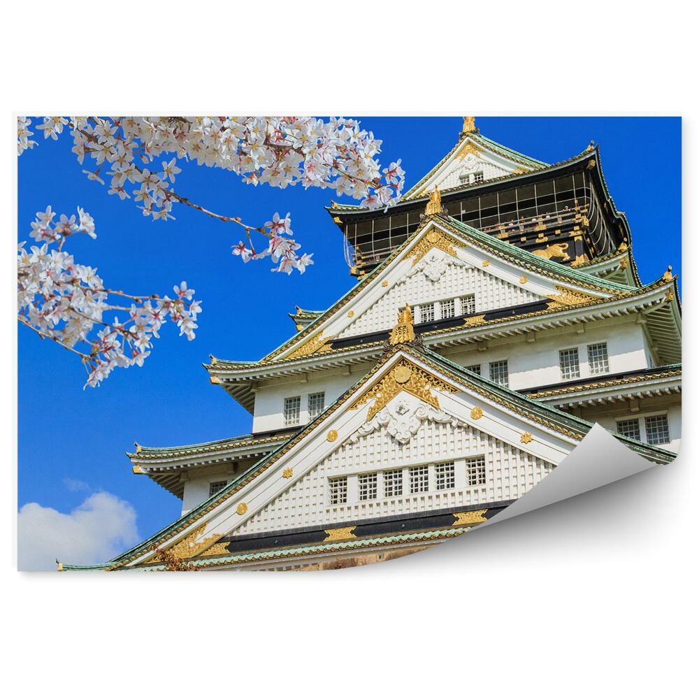 Samolepící fototapeta Květiny kvetoucí na stromě Ósaka Japonsko hrad