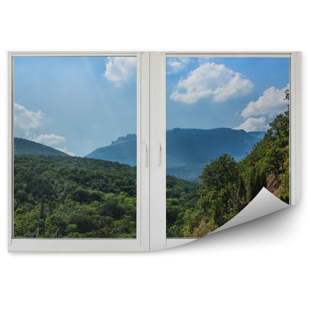 Samolepící fototapeta Zeleň vegetace stromy hory pohled z okna