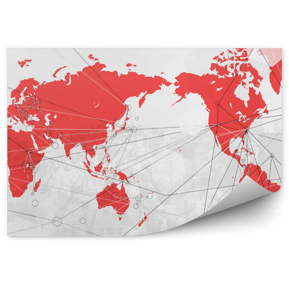 Fototapeta na zeď Obchodní linie mapy světa v bílé a červené barvě