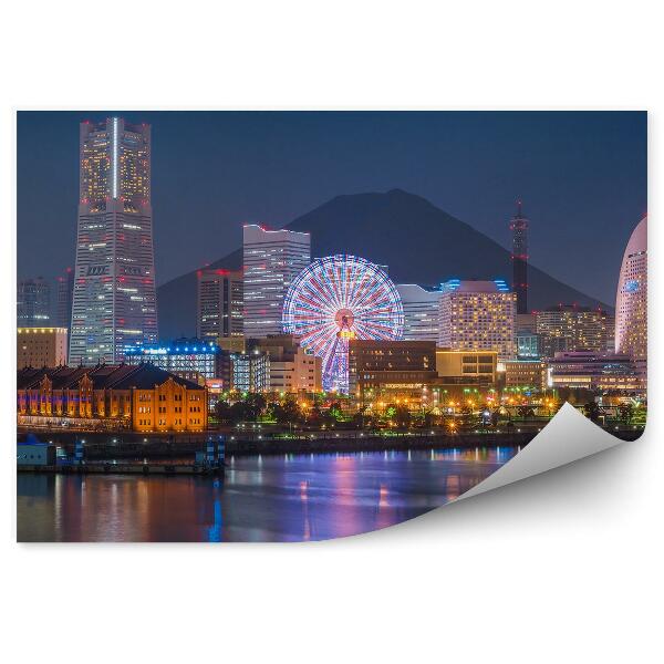 Fototapeta Yokohama panorama města Mt. Fuji soumrak noční světlo