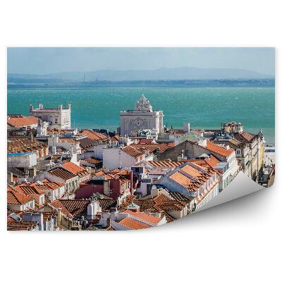 Samolepící tapeta Lisabonské budovy červené střechy říční most