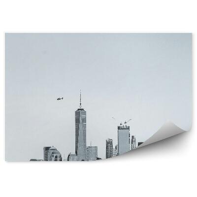 Samolepící fototapeta Město mrakodrap helikoptéra město černobíle