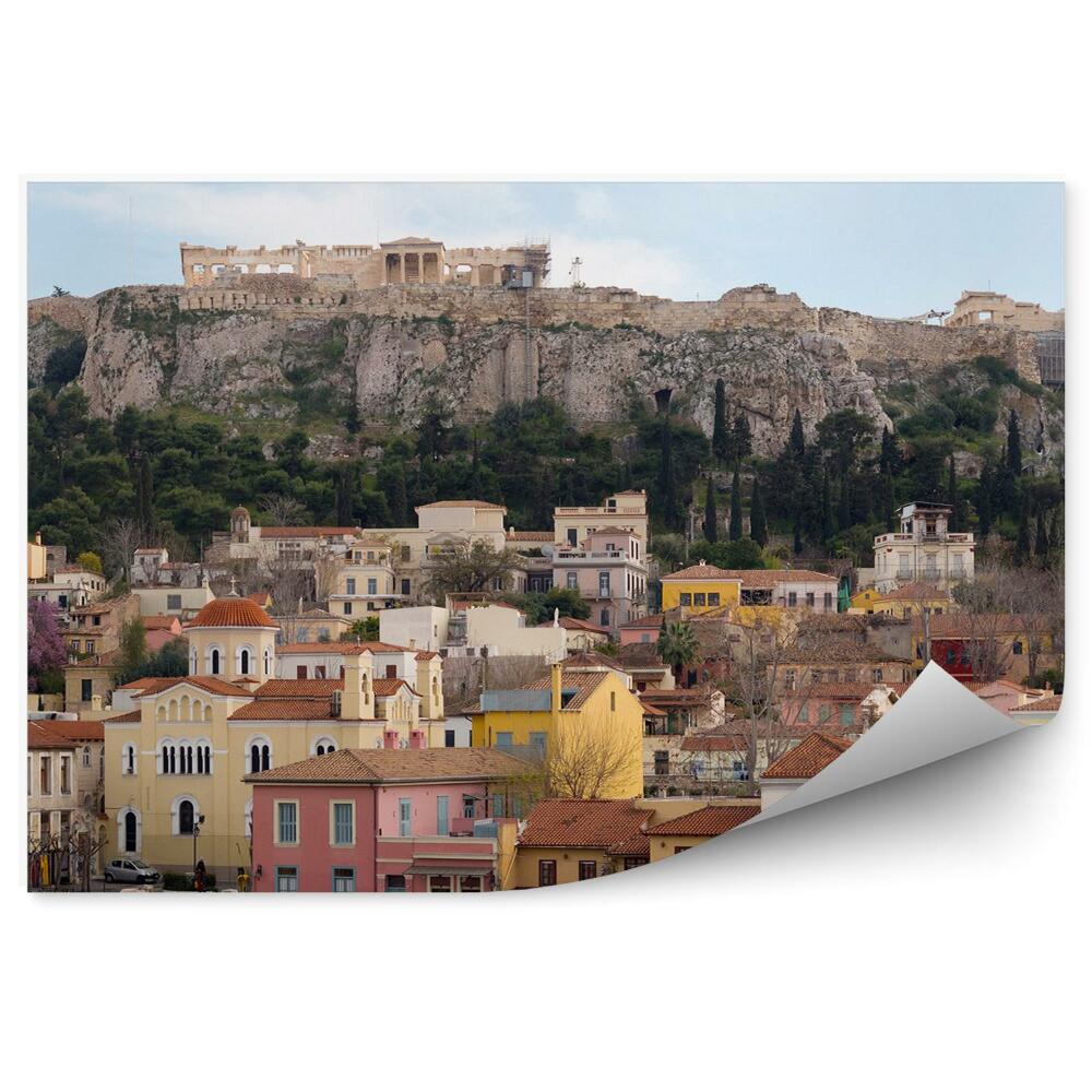 Fototapeta Panoramatický pohled Akropolis Atény budovy stromy antika nebe mraky