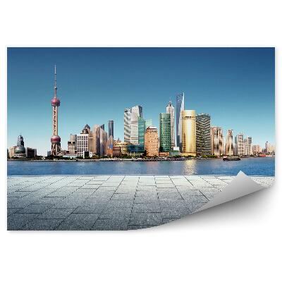 Samolepící fototapeta Šanghaj mrakodrapy panorama města oceán chodník