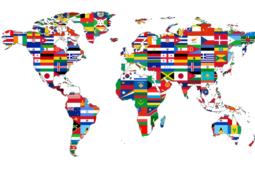 Samolepící fototapeta Mapa světa s vlajkami