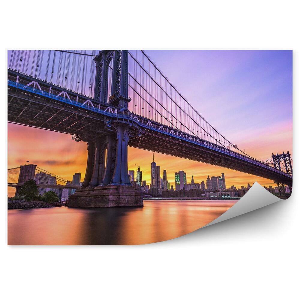 Fototapeta na zeď Brooklynský most Hudson River budovy západ slunce New York