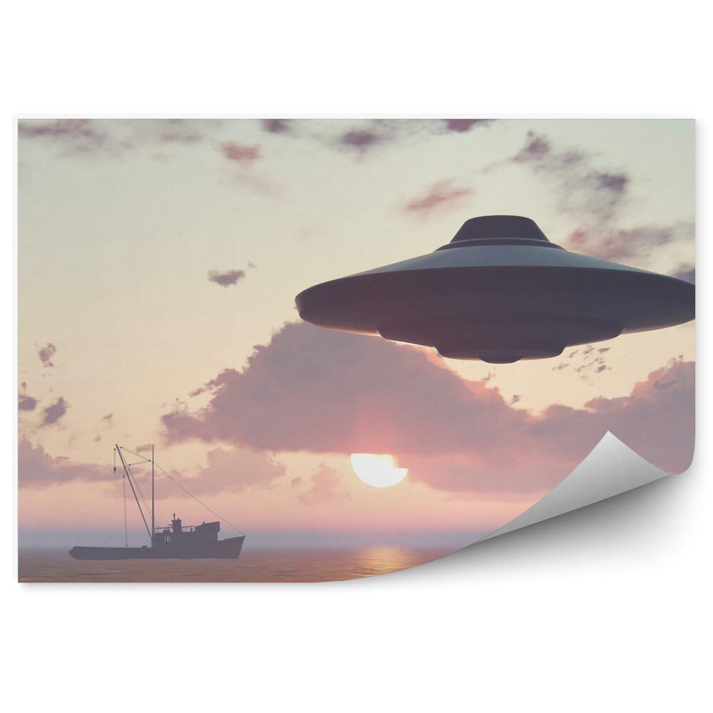 Fototapeta 3d kosmická loď UFO moře nebe mraky