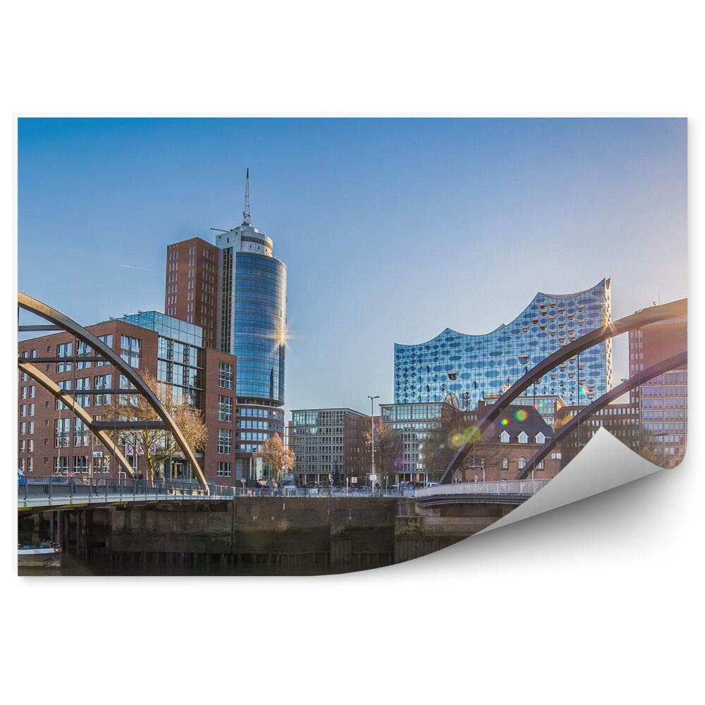 Samolepící fototapeta Hamburk Německo auta budovy mosty řeka