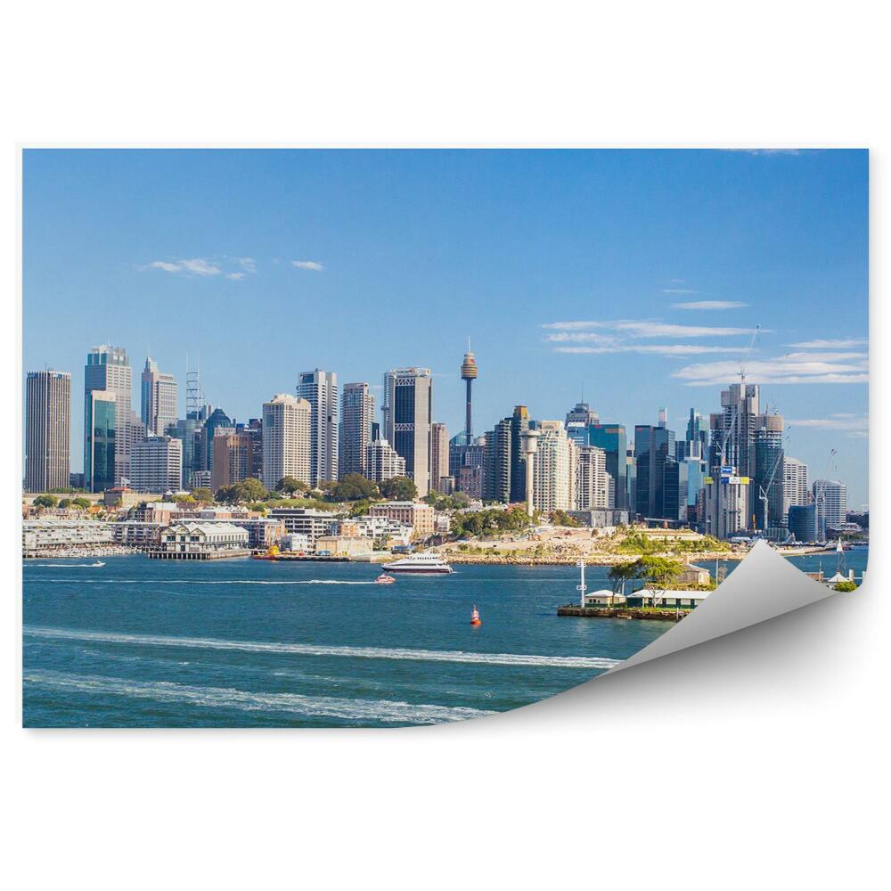 Fototapeta na zeď Mrakodrapy stromy lodě oceán nebe Sydney