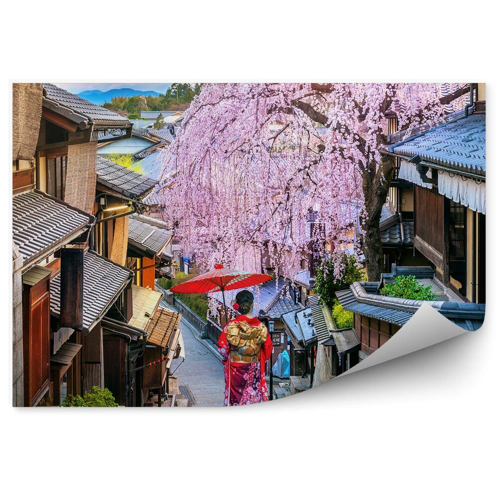 Samolepící fototapeta Žena město Japonsko třešňové květy