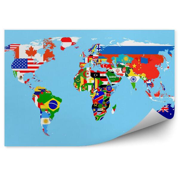 Samolepící fototapeta Mapa světa s vlajkami