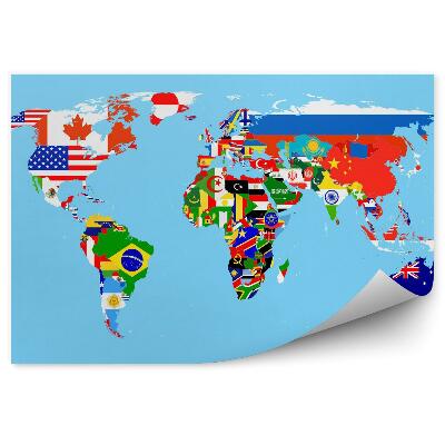 Samolepící fototapeta Mapa světa s vlajkami