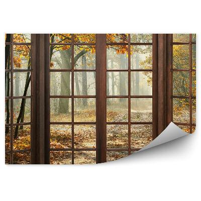 Samolepící fototapeta Podzimní park za oknem dřevěné okno