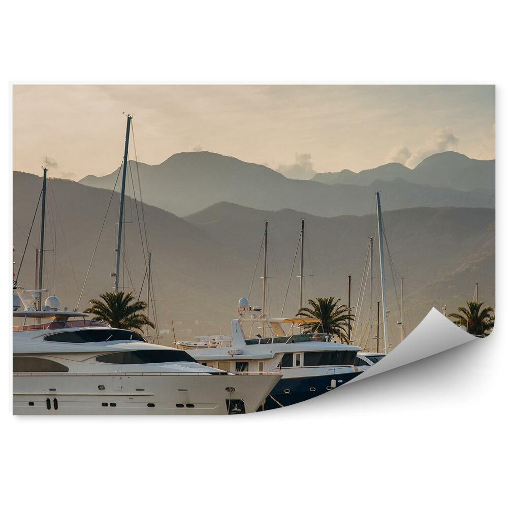 Samolepící fototapeta Jachty lodě Jadranské hory voda palmy