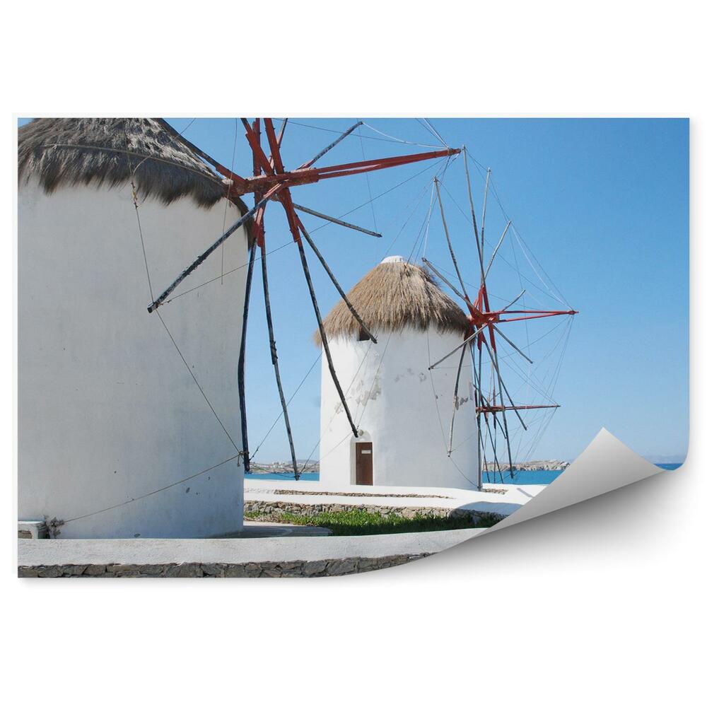 Samolepící fototapeta Ostrovy Mykonos větrné mlýny voda