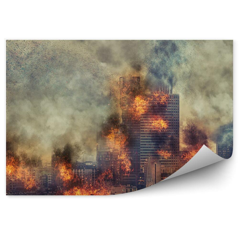 Fototapeta Apokalypsa spálené město budovy obloha mraky kouř