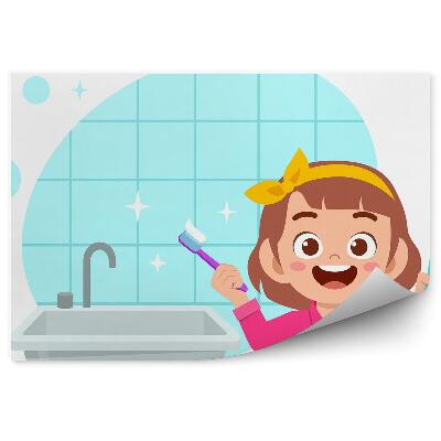 Samolepící fototapeta Dívka v koupelně čištění zubů hygiena