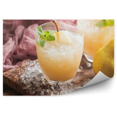 Samolepící fototapeta Ovoce hruška máta dřevěná deska ledový nápoj