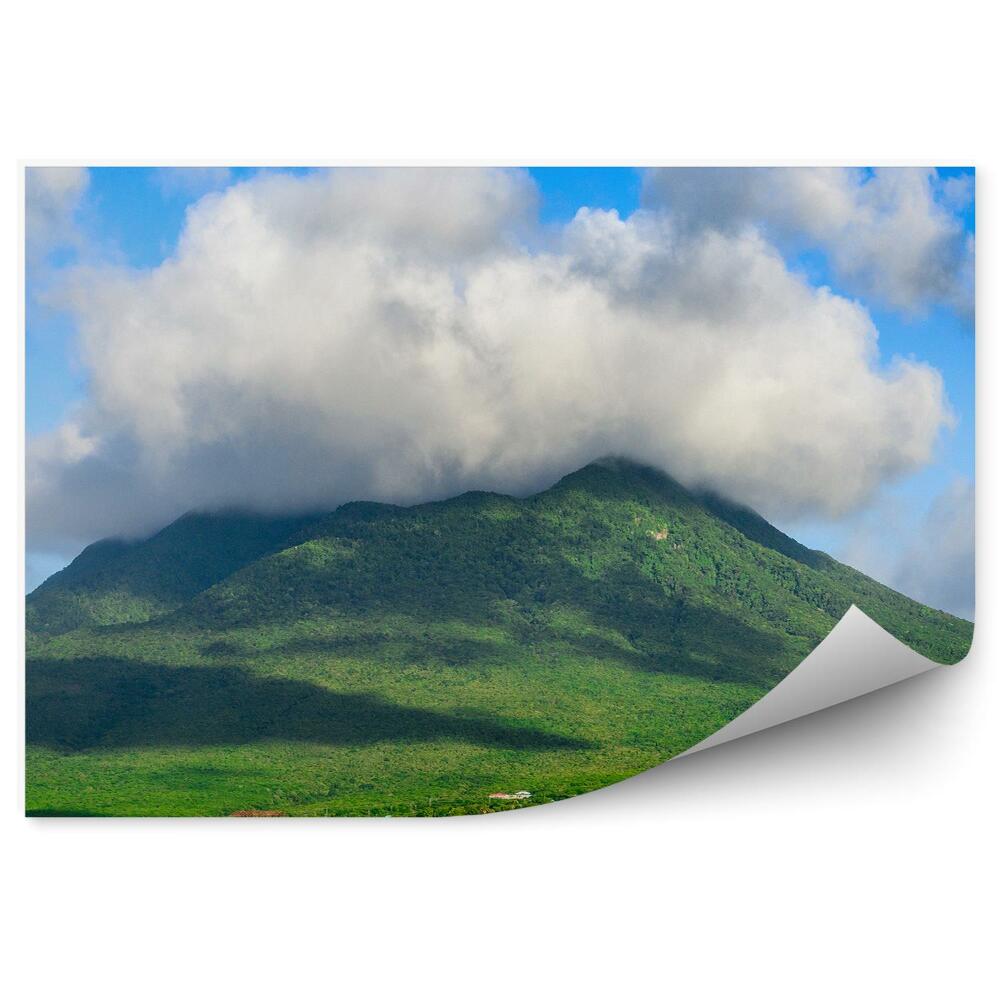 Samolepící fototapeta Nevis sopka v Saint Kitts Nevis domy jezero loď pár