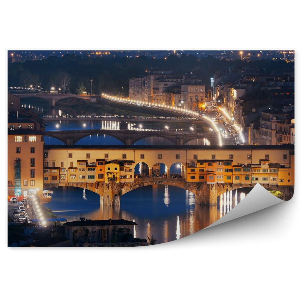 Fototapeta Most zlatníků řeky budovy obloha Florencie noční světlo