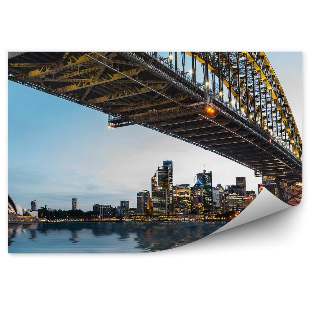 Samolepící fototapeta Západ slunce Sydney opera mrakodrapy pohled na most