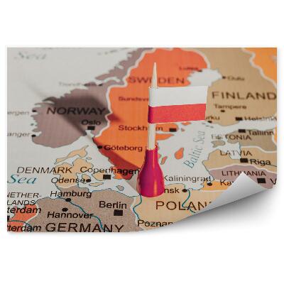 Samolepící fototapeta Mapa Evropy Polsko vlajka pěšec