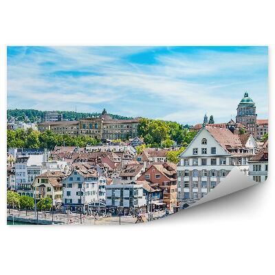 Samolepící fototapeta Budovy most řeka kostel obloha mraky Curych