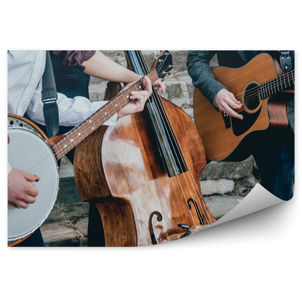 Fototapeta Banjo kytara kontrabas hudebníci schody koncert