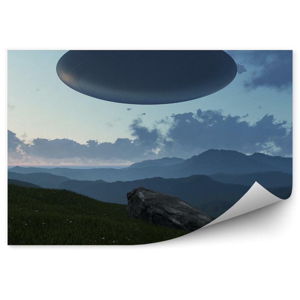 Fototapeta 3d UFO hory nebe mraky květiny