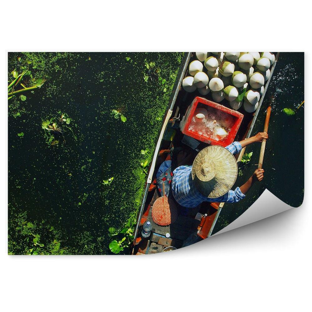 Fototapeta Prodavač na lodi tradiční klobouk Thajsko