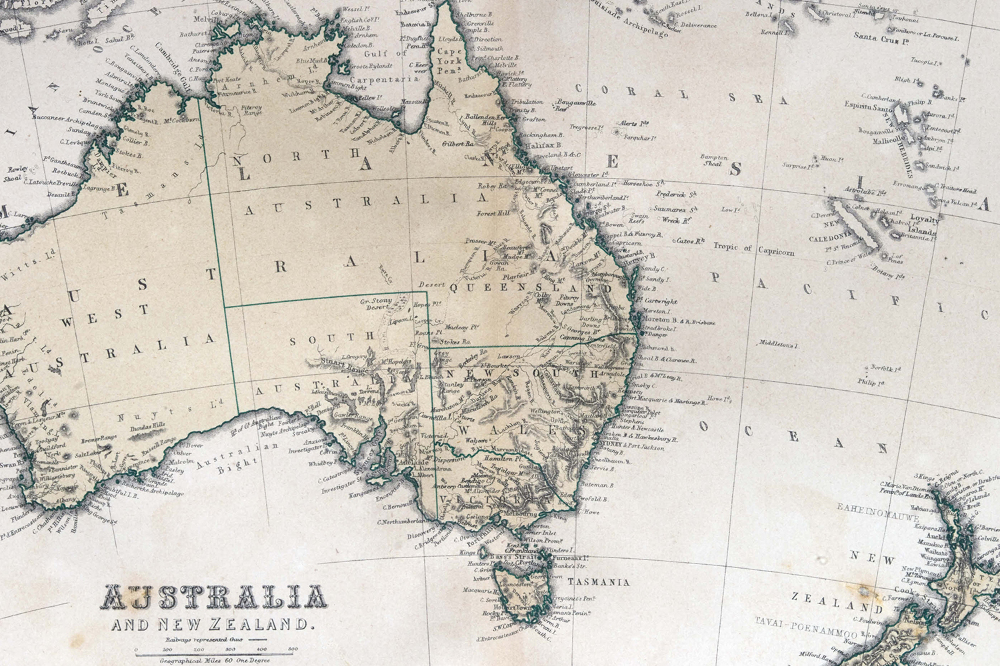 Samolepící fototapeta Mapa Austrálie a Nového Zélandu 1870