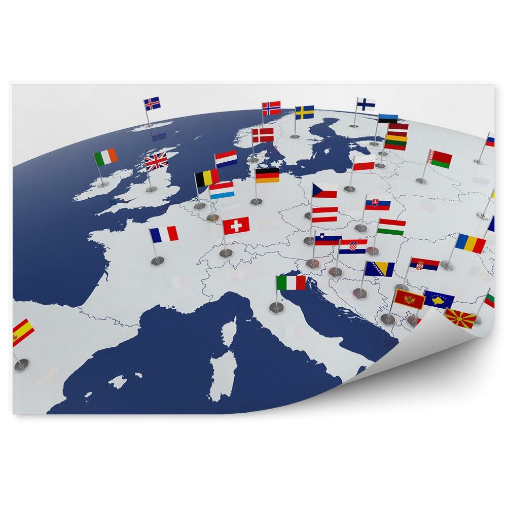Fototapeta Vlajky členských států Evropské unie Mapa Evropy