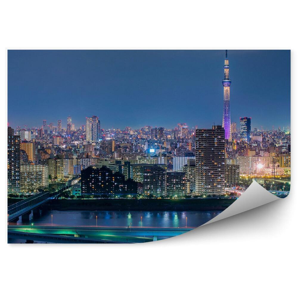 Samolepící fototapeta Noční panorama osvětleného města Japonsko